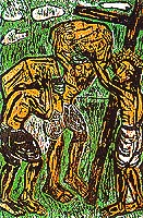 P. Solomon Raj:  Batik "Befreiung von der Last des Gesetzes";  Grossbild 95 Kb